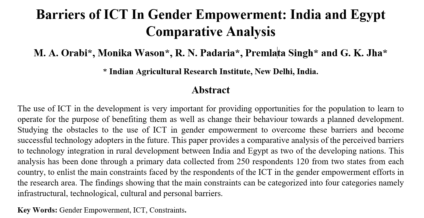 Barriers of ICT In Gender Empowerment: India and Egypt Comparative Analysis